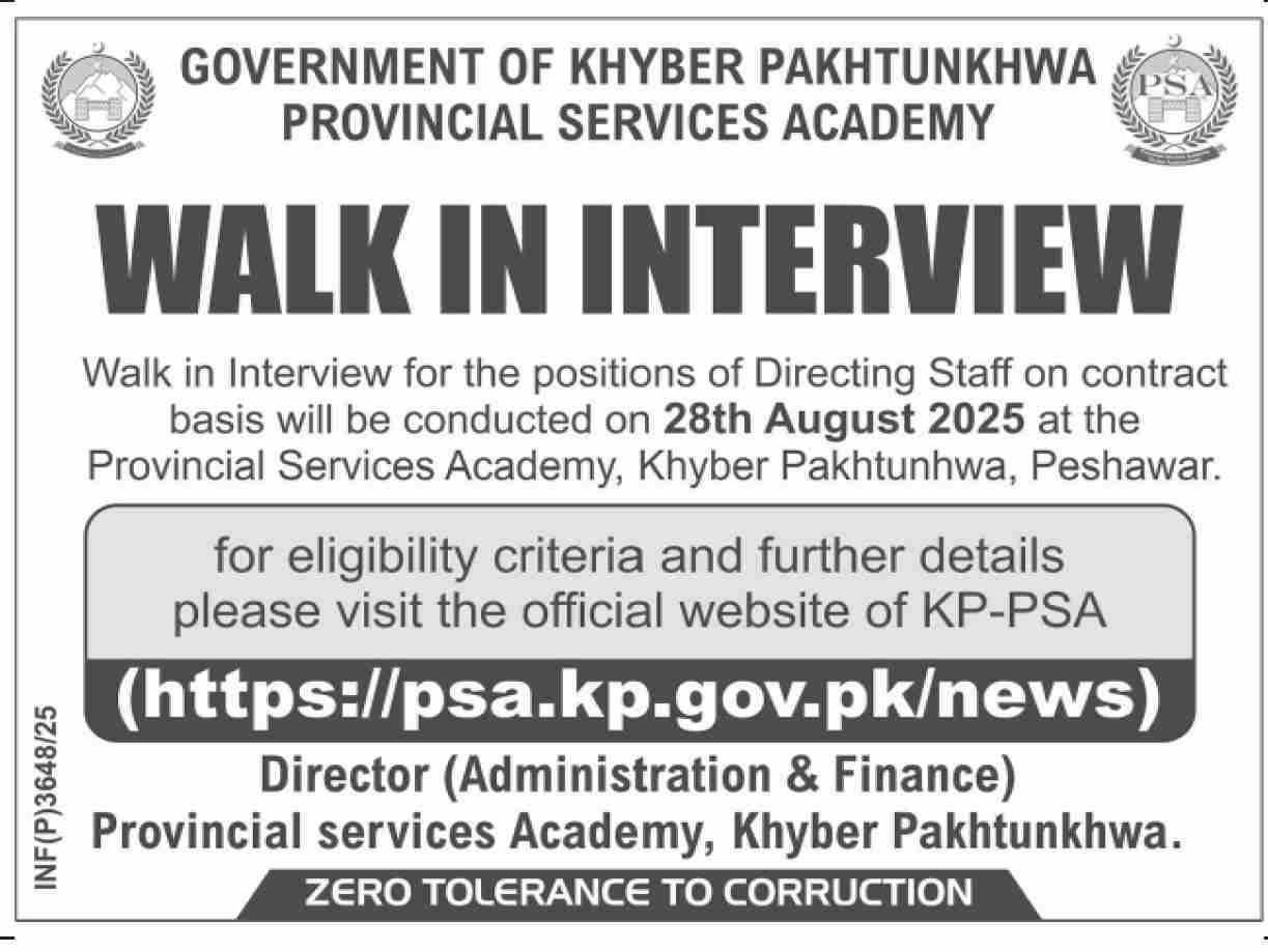Jobs in Provincial Services Academy KPK